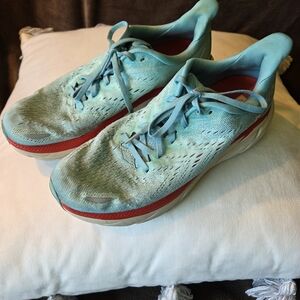 Hoka Blue and Red Athletic Shoes
